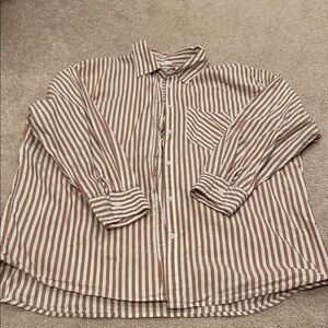 Cotton On Brown & White Striped Button-Down Shirt